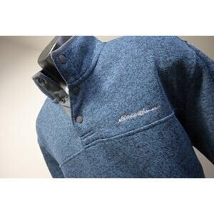 Eddie Bauer Camp Sweater Snap Neck Fleece Blue Pullover Hiking Mens Sz XL